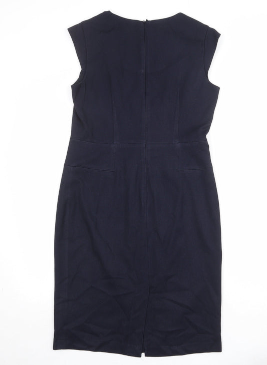 NEXT Womens Blue Polyester Shift Size 12 V-Neck Zip