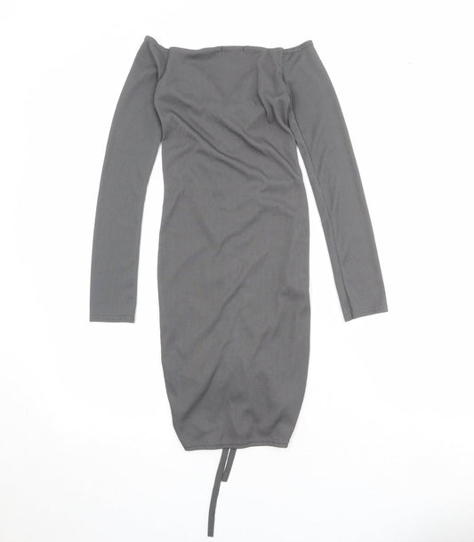 PRETTYLITTLETHING Womens Grey Polyester Bodycon Size 6 V-Neck Pullover