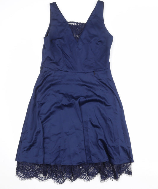 Additional front view of Paraphrase women’s blue polyester fit & flare, size M, square neck zip
