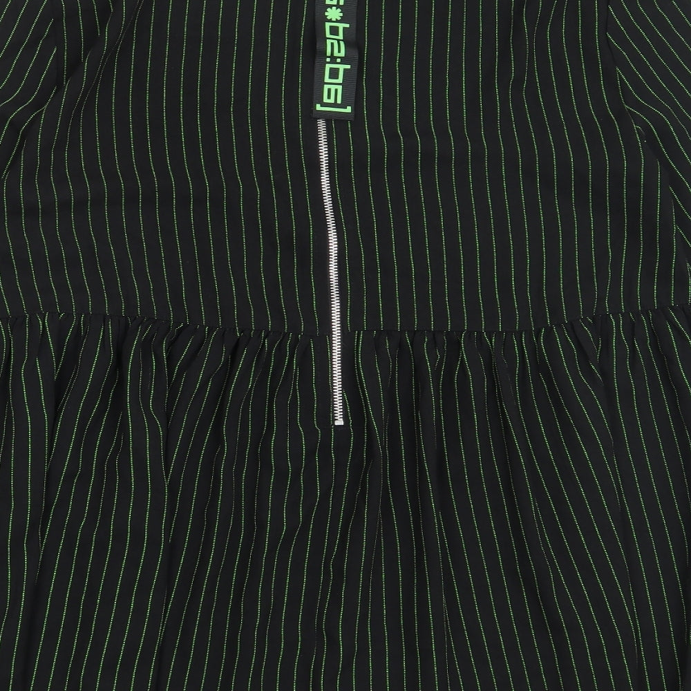 COLLUSION Womens Black Striped Polyester Mermaid Size 8 Crew Neck Zip