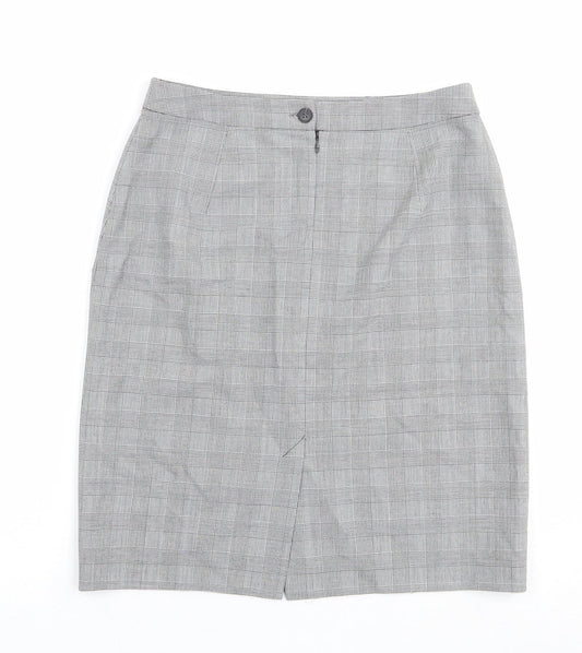 Betty Barclay Womens Grey Plaid Polyester Straight & Pencil Skirt Size 32 in Zip