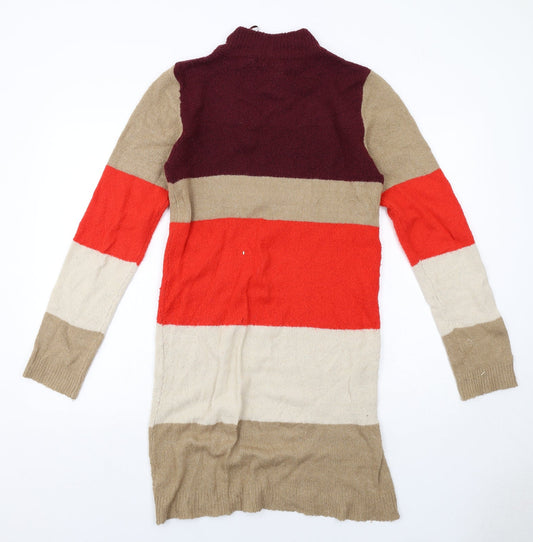 Brave Soul Womens Multicoloured Colourblock Acrylic Jumper Dress Size 10 Mock Neck Pullover