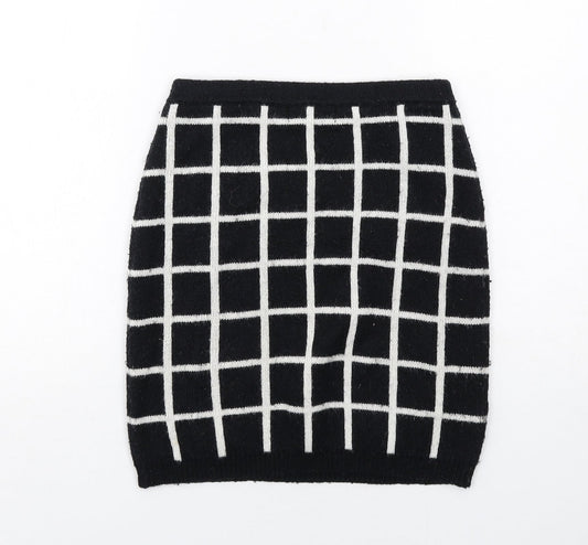 NEXT Womens Black Check Nylon A-Line Skirt Size 8