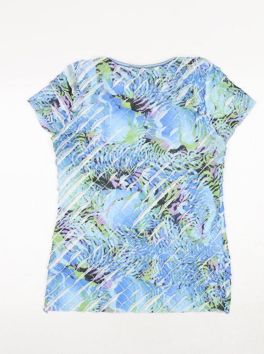 alexara Womens Blue Geometric Polyester Basic T-Shirt Size 12 Round Neck