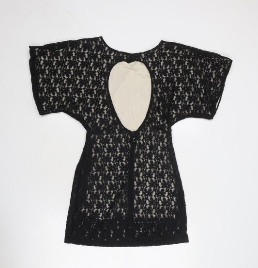 Topshop Womens Black Geometric Polyester Shift Size 10 Round Neck Button
