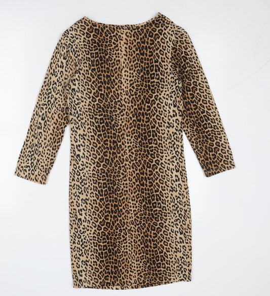 FOREVER 21 Womens Brown Animal Print Viscose A-Line Size S Round Neck Pullover - Leopard Pattern