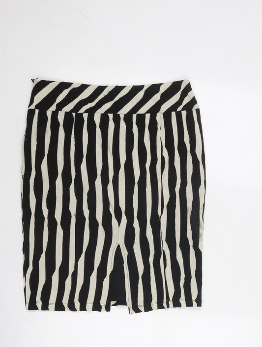 Per Una Womens Black Geometric Polyester A-Line Skirt Size 12 Zip