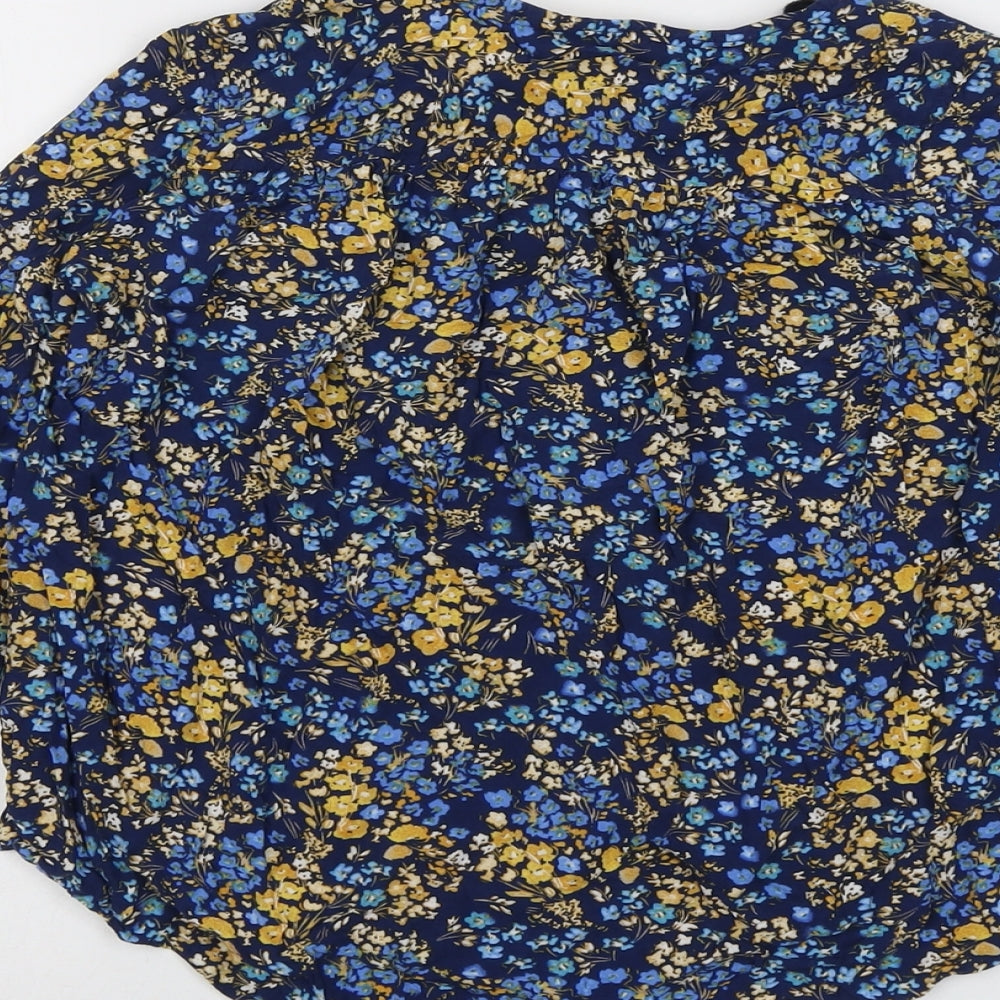 S'John's Bay Womens Blue Floral Viscose Basic Blouse Size S Round Neck
