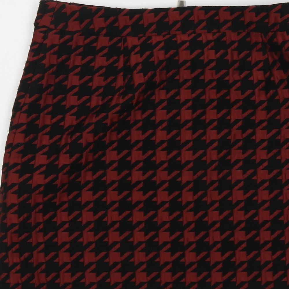 NEXT Womens Red Geometric Polyester A-Line Skirt Size 8 Zip