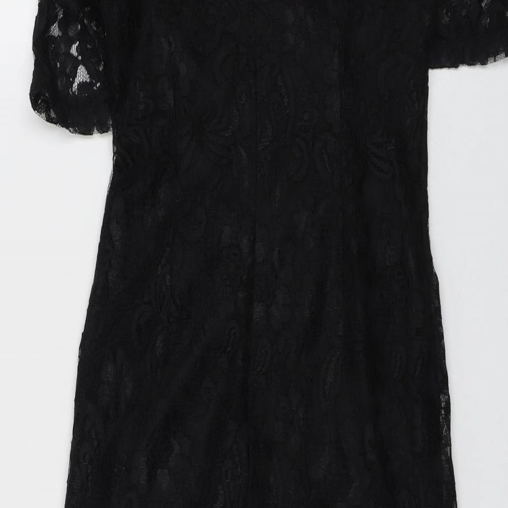 PRETTYLITTLETHING Womens Black Polyester Bodycon Size 6 V-Neck Zip