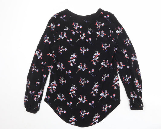 Autograph Womens Black Floral Cupro Basic Blouse Size 6 V-Neck