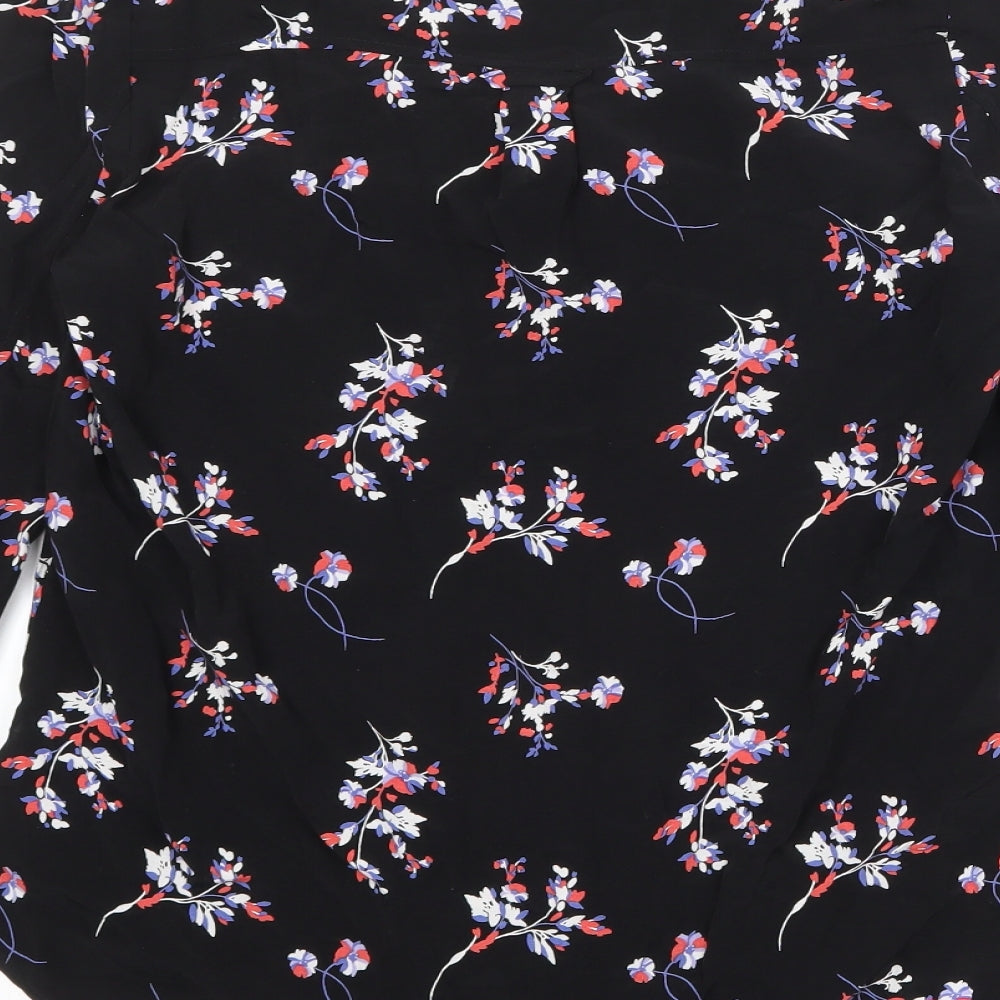Autograph Womens Black Floral Cupro Basic Blouse Size 6 V-Neck