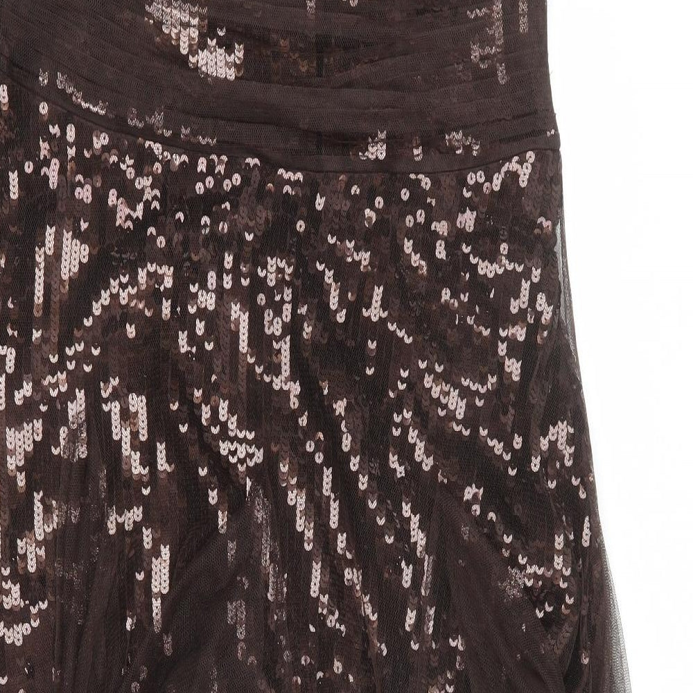 Monsoon Womens Brown Polyester A-Line Size 14 Square Neck Zip - Strapless