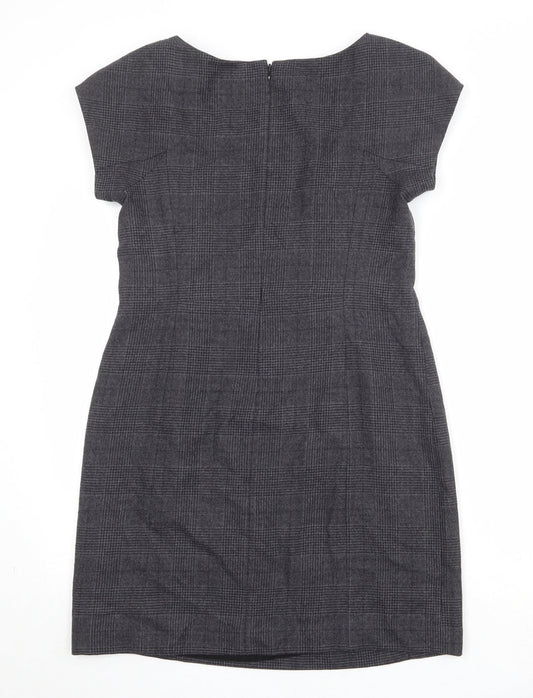 Gap Womens Grey Plaid Wool Shift Size 10 Boat Neck Zip