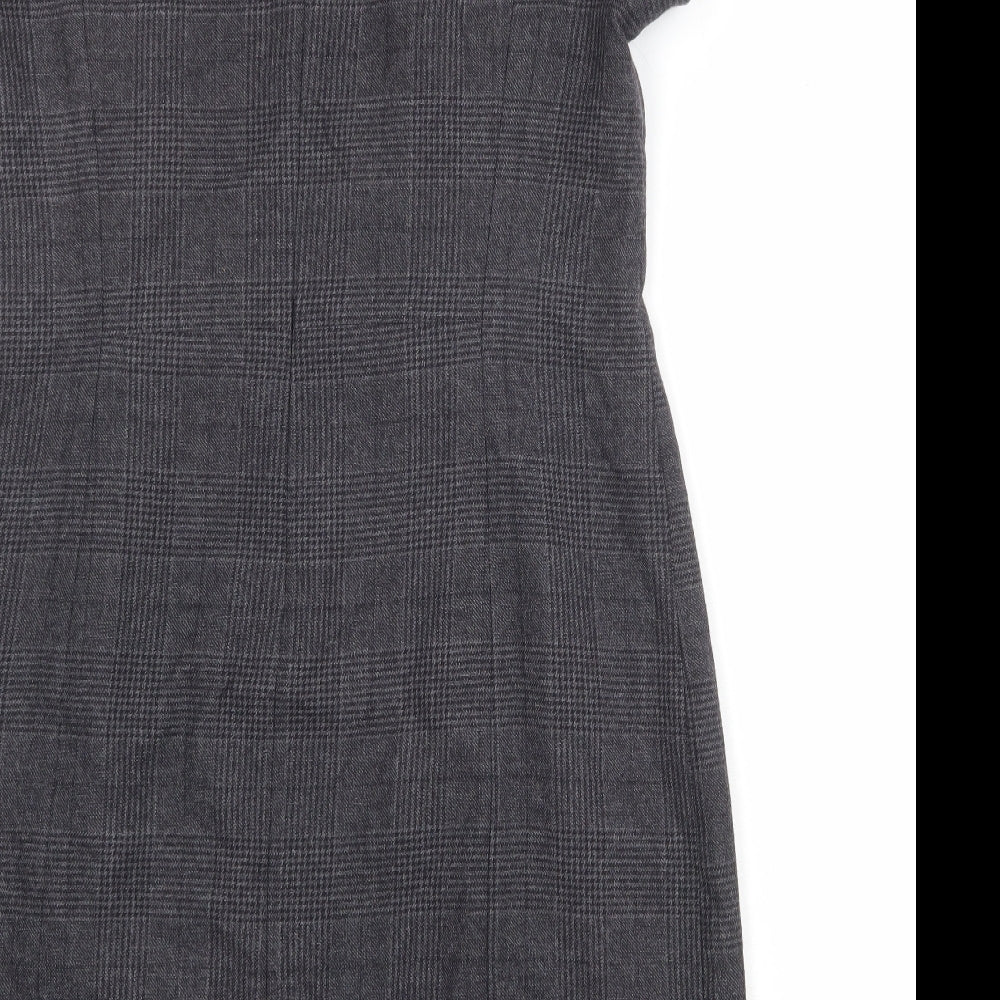 Gap Womens Grey Plaid Wool Shift Size 10 Boat Neck Zip