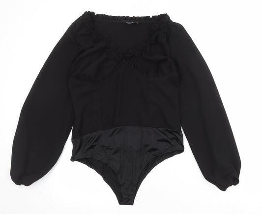 Womens UK Size M PRETTYLITTLETHING One-Piece Black Bodysuit