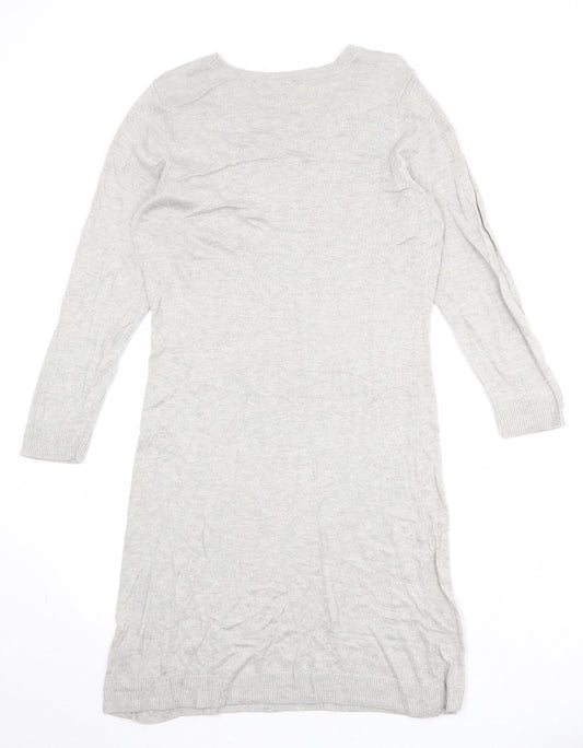 Dorothy Perkins Womens Grey Viscose Jumper Dress Size 12 Round Neck Pullover