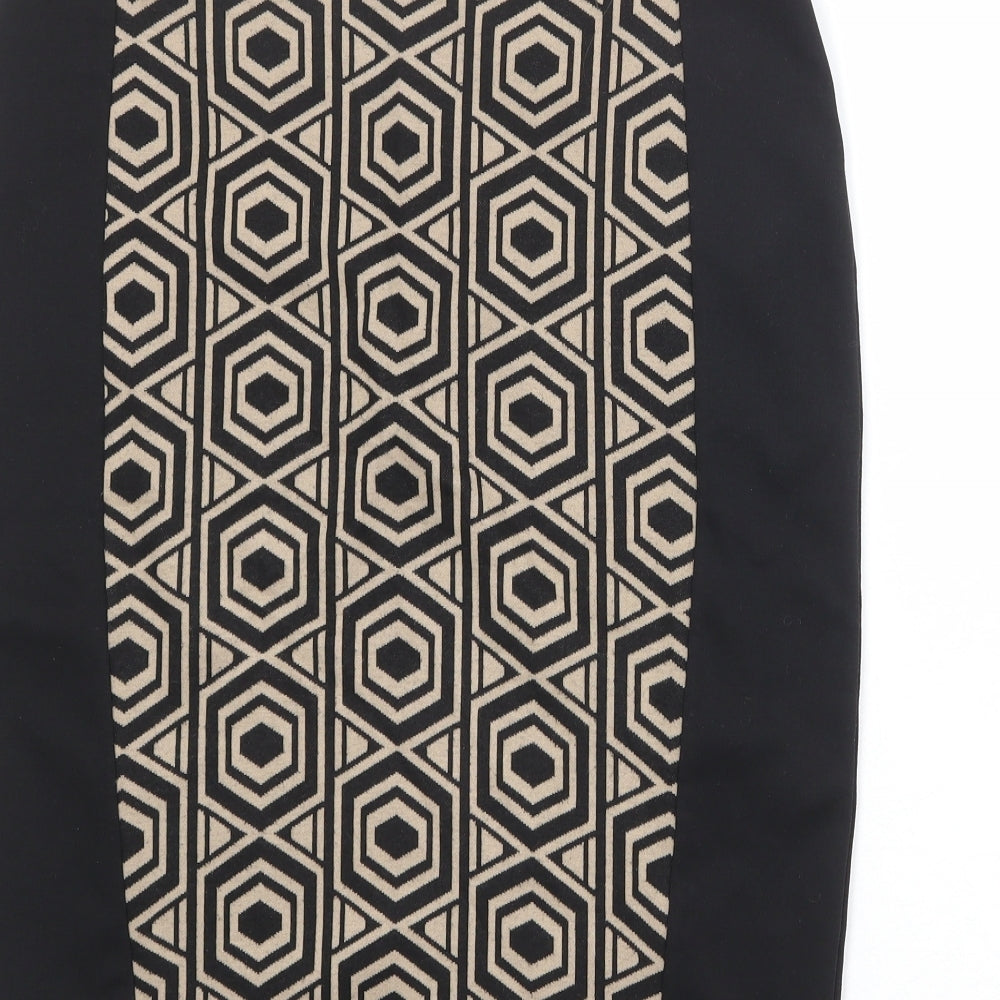 Brand and care label for Principles women’s black geometric polyester straight & pencil skirt, size UK 12