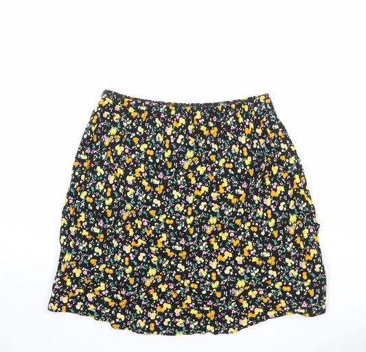 ASOS Womens Black Floral Viscose Skater Skirt Size 8