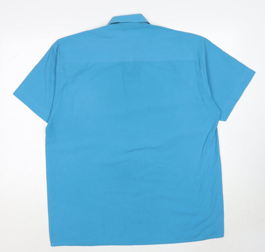 Mens UK Size L Casual Shirtings Blue Button-Up Short Sleeve Casual Shirt