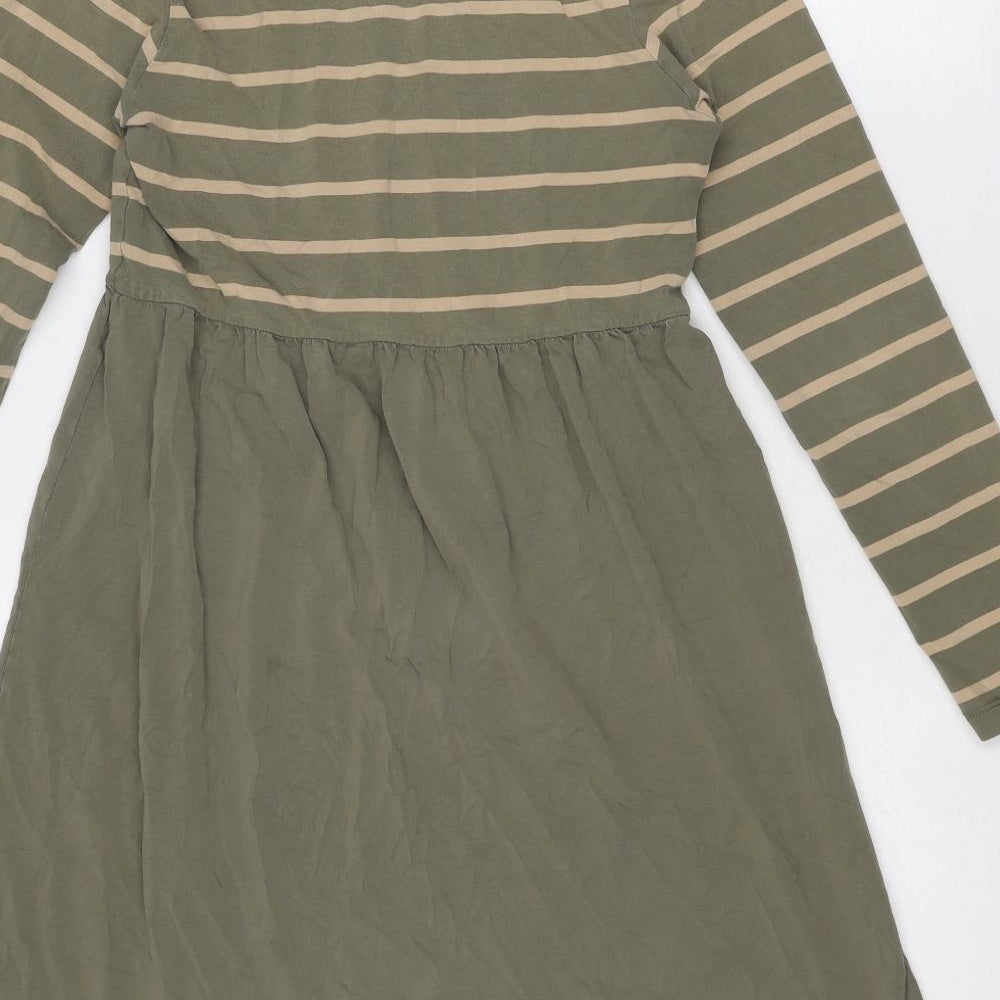 Mama-licious Womens Green Striped Cotton A-Line Size M V-Neck Pullover