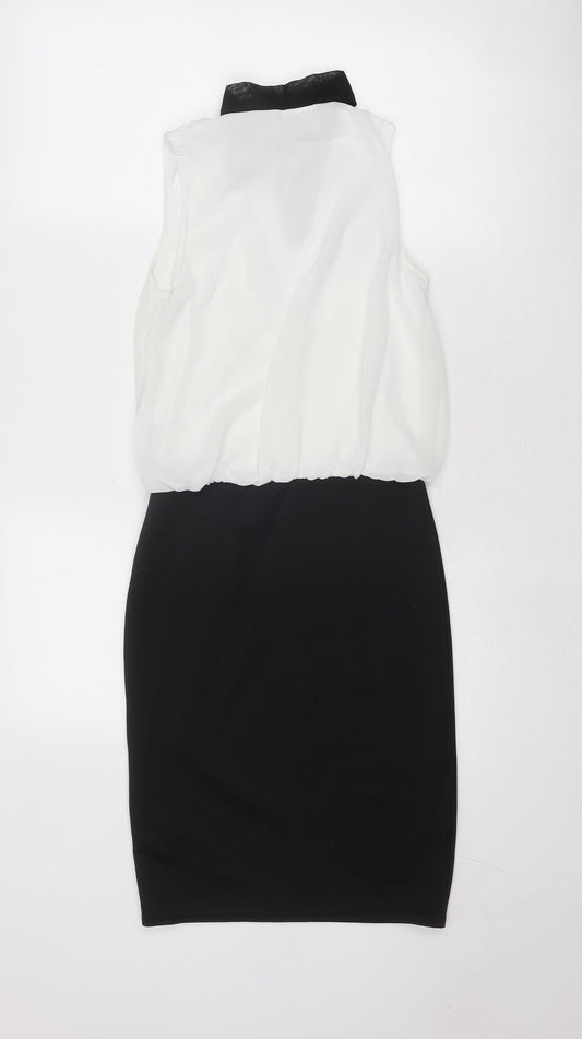 Izabel London Womens Black Colourblock Polyester A-Line Size 8 Halter Tie