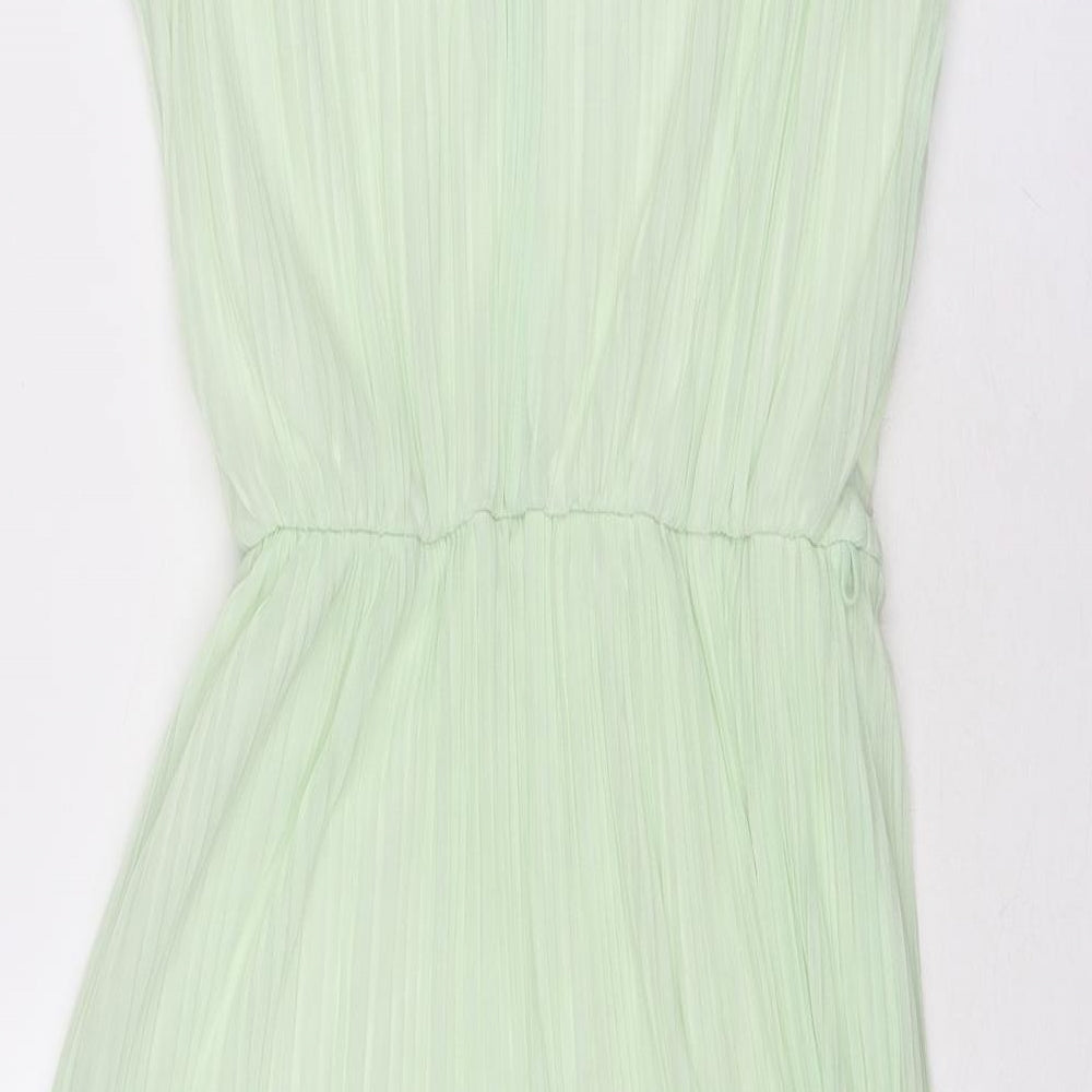 Miss Selfridge Womens Green Polyester Trapeze & Swing Size 10 Round Neck Button