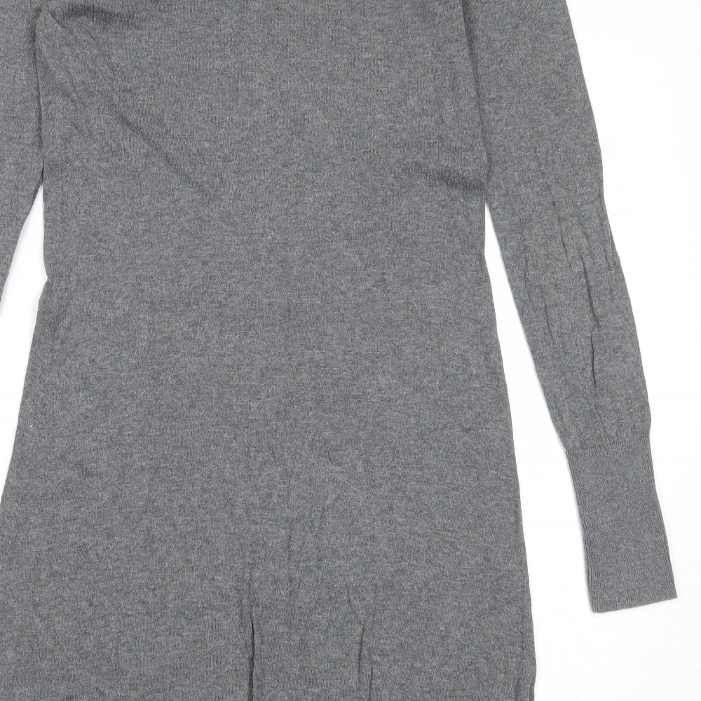 Oasis Womens Grey 100% Cotton A-Line Size M Round Neck Pullover - Flower Detail