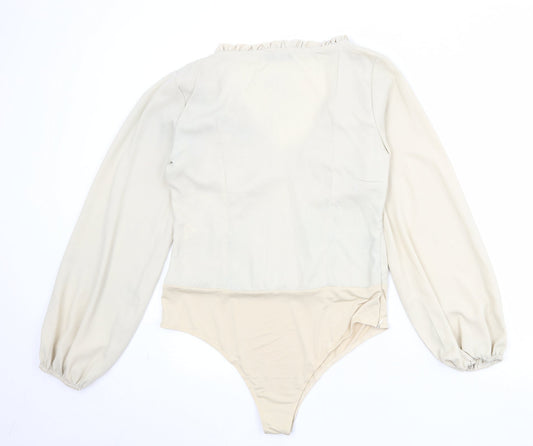 PRETTYLITTLETHING Womens Beige Polyester Bodysuit One-Piece Size 16 Zip