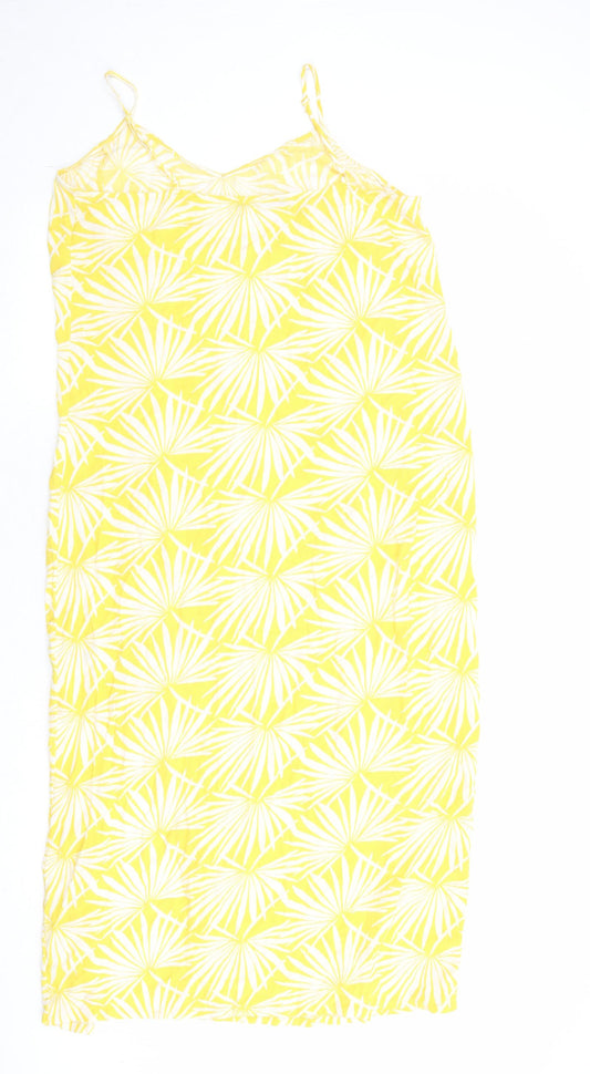 Marks and Spencer Womens Yellow Geometric Viscose Tank Dress Size 12 V-Neck Pullover