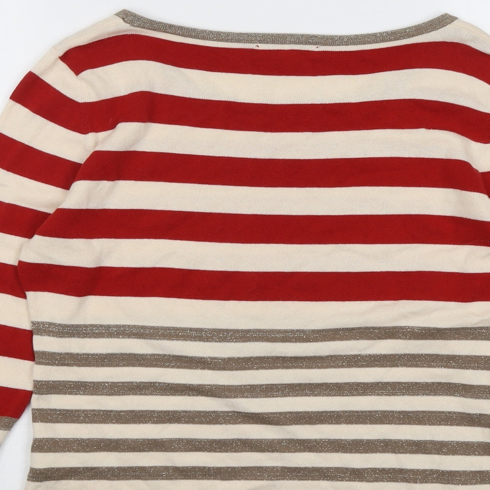 Coercion Womens Multicoloured Boat Neck Striped Cotton Pullover Jumper Size 14