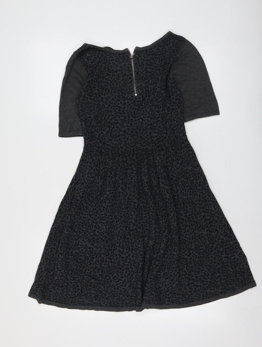 Oasis Womens Grey Animal Print Cotton Trapeze & Swing Size XS Round Neck Zip - Leopard Pattern