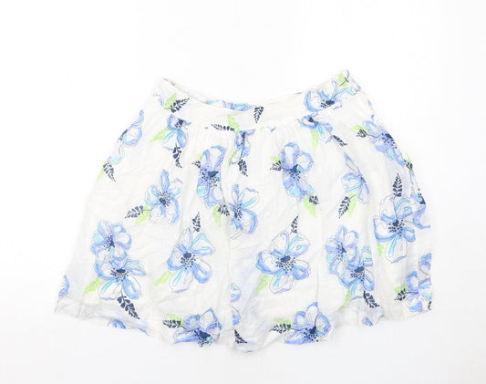 Crew Clothing Womens White Floral Cotton Skater Skirt Size 8 Zip