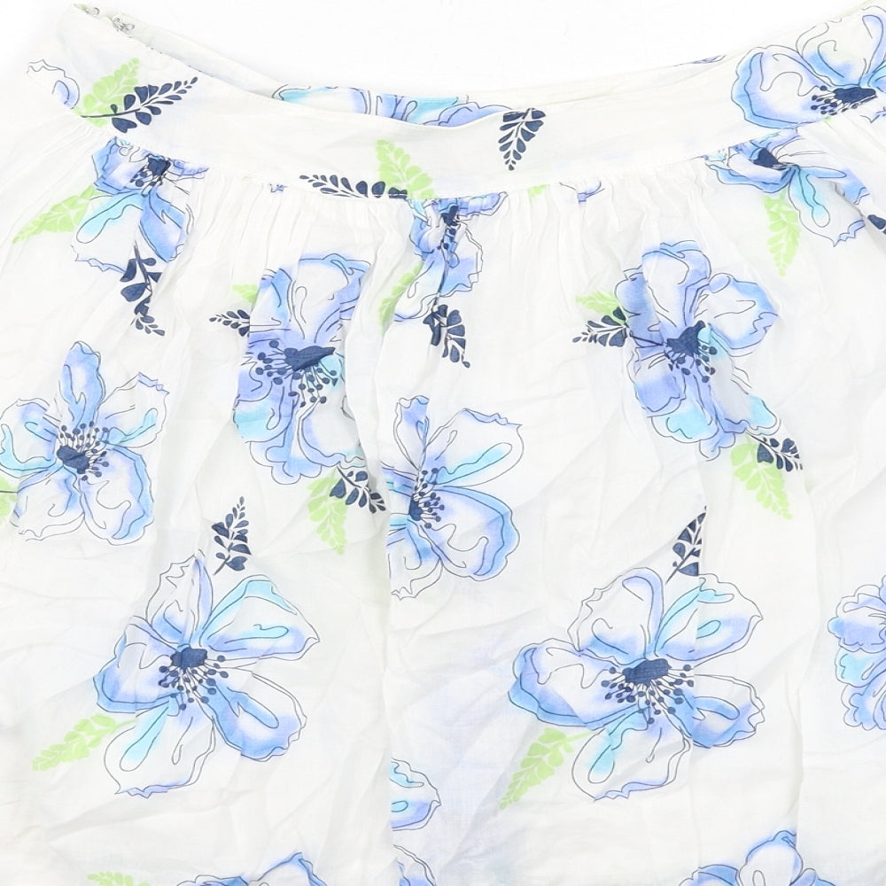 Crew Clothing Womens White Floral Cotton Skater Skirt Size 8 Zip
