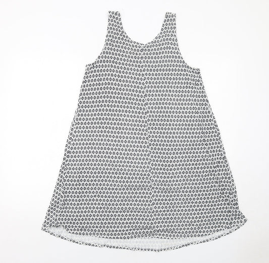 H&M Womens White Geometric Viscose Trapeze & Swing Size M Round Neck Pullover