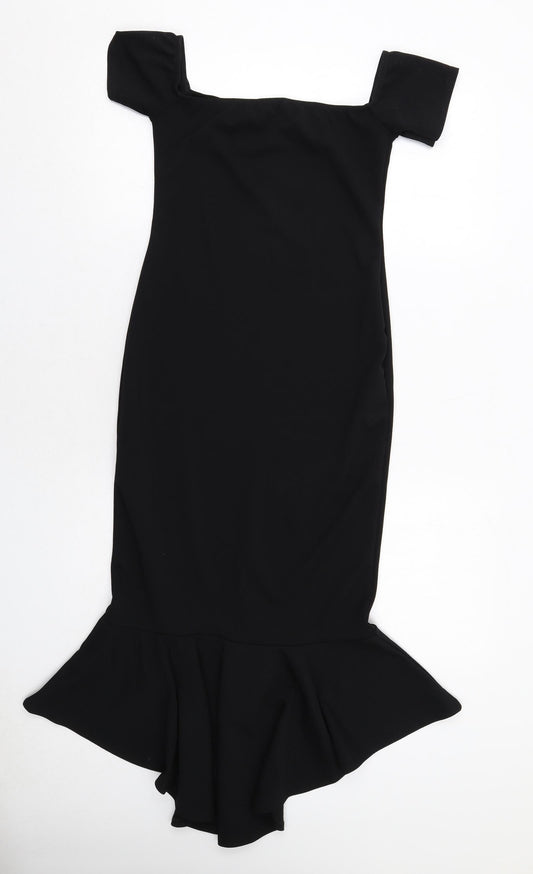 Missguided Womens Black Polyester Fit & Flare Size 8 Square Neck Pullover