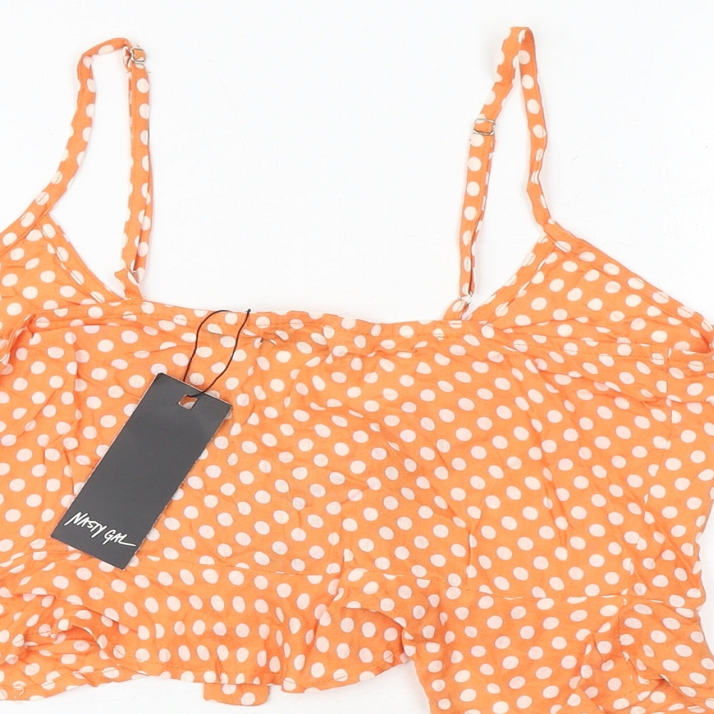 Nasty Gal Womens Orange Polka Dot Viscose Camisole Tank Size M V-Neck - Tie Front