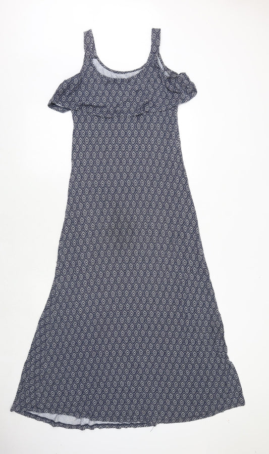 JoJo Maman Bébé Womens Blue Geometric Viscose Maxi Size S Scoop Neck Pullover