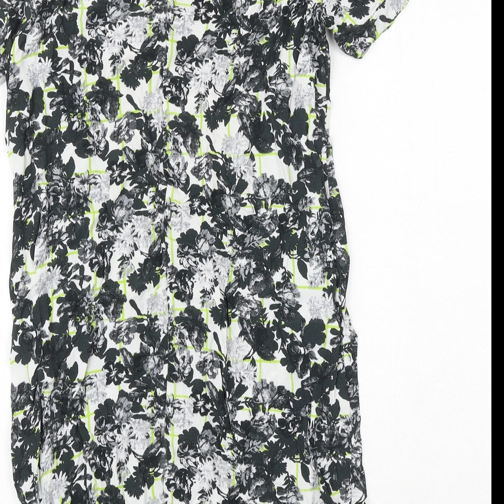 Miss Selfridge Womens Black Floral Viscose Shift Size 10 Round Neck Button