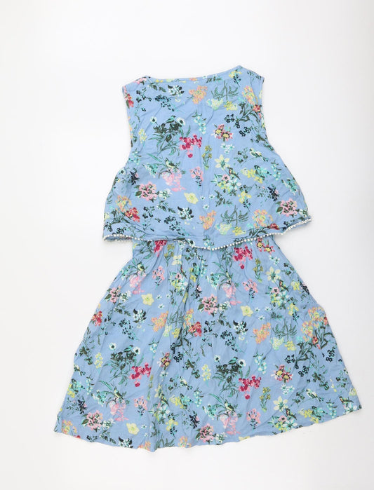 Brave Soul Womens Blue Floral Viscose Mini Size S Boat Neck Pullover