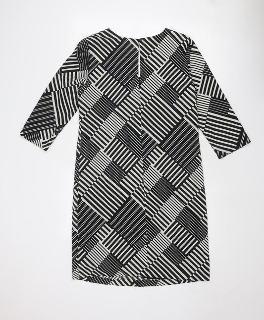 Marks and Spencer Womens Black Geometric Polyester A-Line Size 10 V-Neck Button