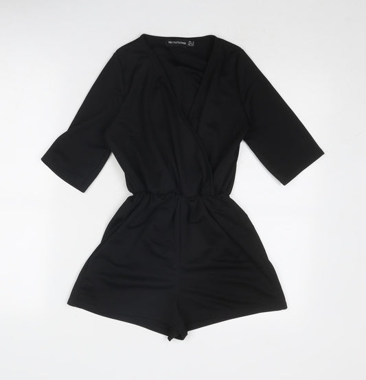 Womens UK Size 4 PRETTYLITTLETHING One-Piece Black Playsuit