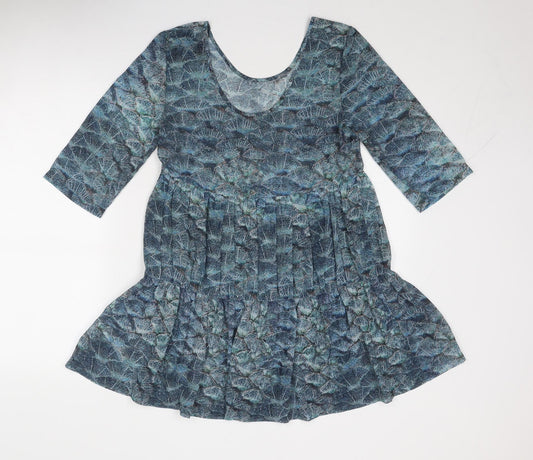 Topshop Womens Blue Geometric Polyester Skater Dress Size 8 Round Neck Pullover