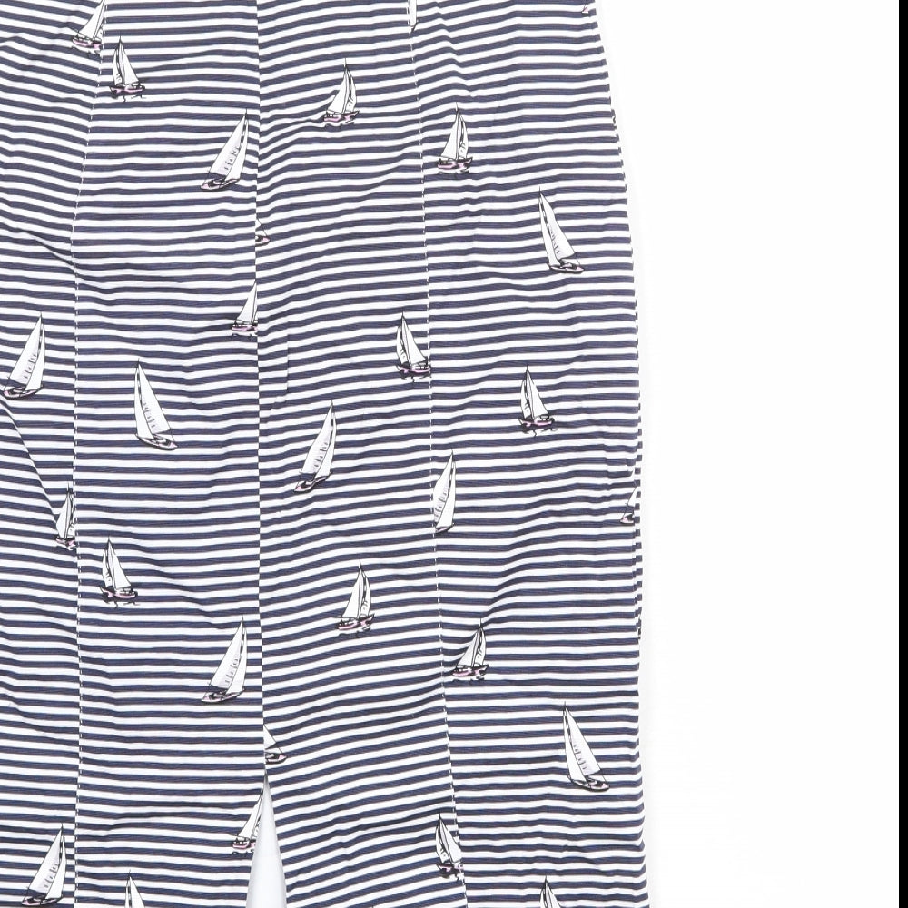 Oasis Womens Blue Striped Cotton Straight & Pencil Skirt Size 12 Zip - Boat Pattern