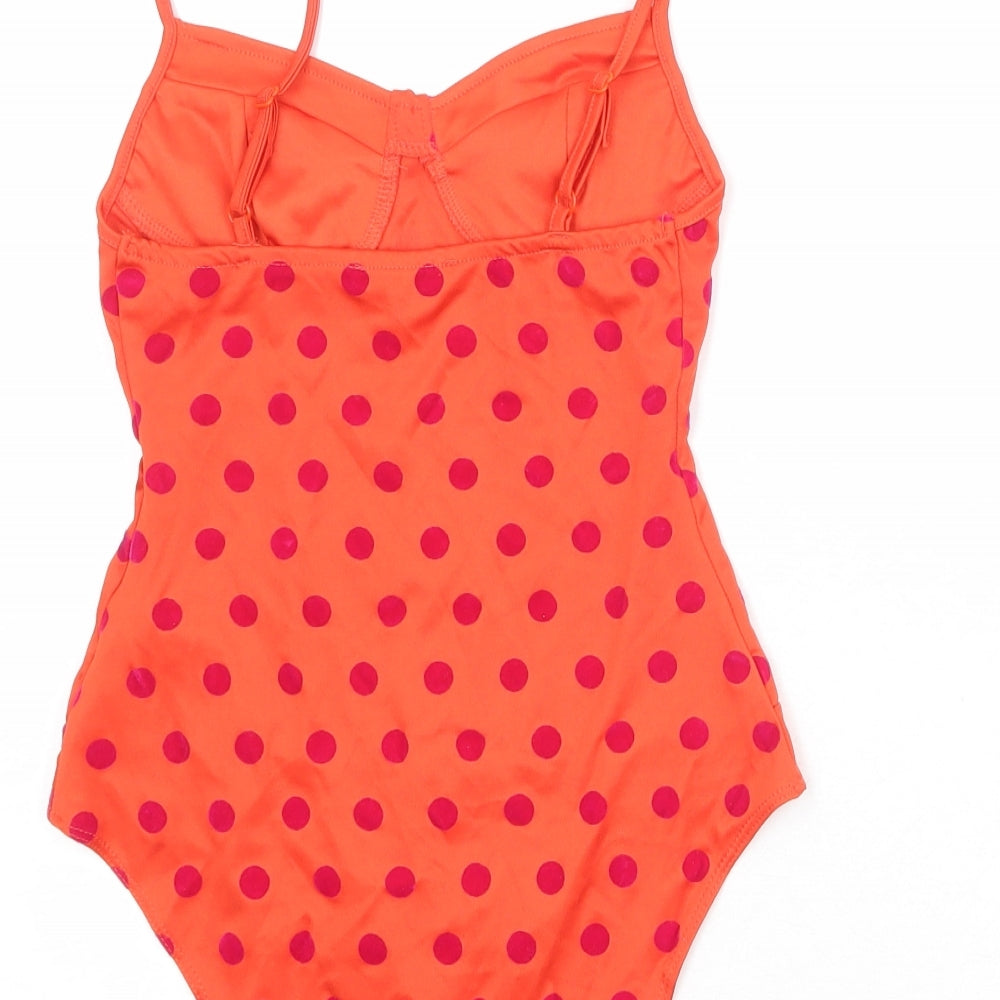 Zara Womens Orange Polka Dot Polyester Bodysuit One-Piece Size S Snap