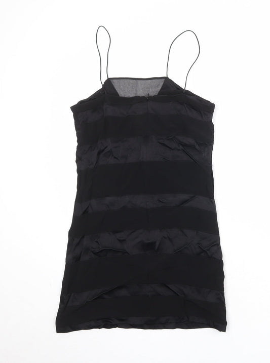 Mango Womens Black Striped Viscose Slip Dress Size M Square Neck Zip