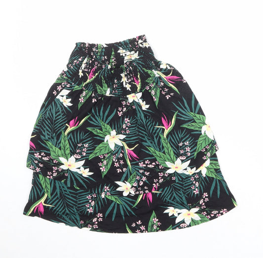 Additional front view of b.young women’s black floral viscose skater skirt, size S