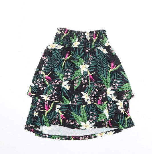 b.young Womens Black Floral Viscose Skater Skirt Size S