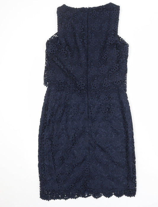 Monsoon Womens Blue Geometric Polyester A-Line Size 10 Round Neck Zip