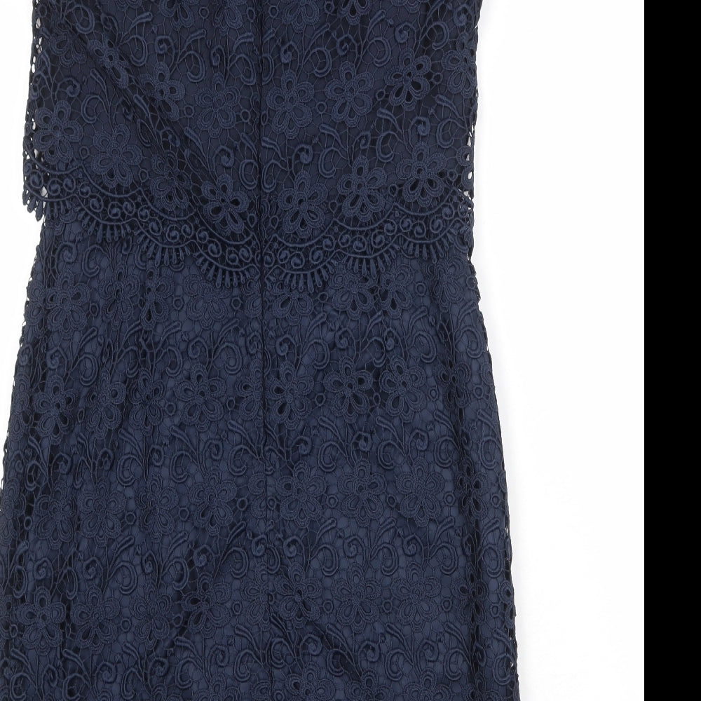 Monsoon Womens Blue Geometric Polyester A-Line Size 10 Round Neck Zip